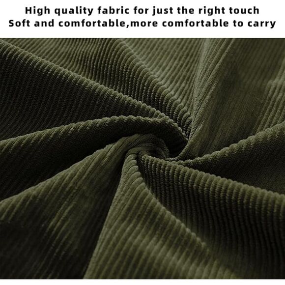 Women Army Green Imported Corduroy Casual Big Capacity Shoulder Tote Handbag - Picture 3 of 4